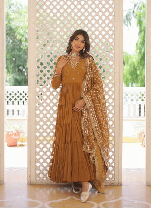 Embroidered Yellow Georgette Gown