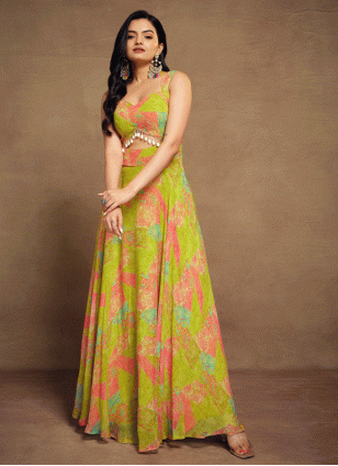 Especial Printed work Gown Salwar Kameez