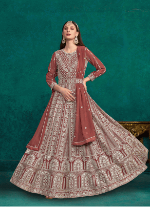 Excellent Georgette Embroidered  Trendy Gown