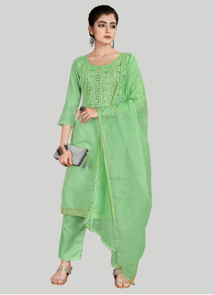 Fancy Work Salwar suit in Green