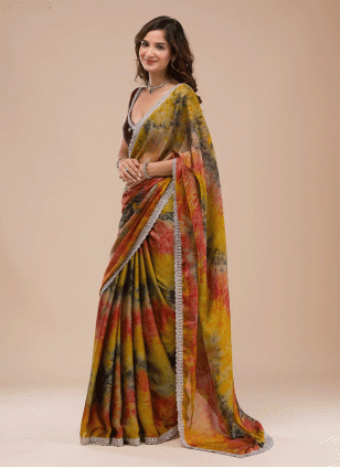 Fancy Work work Multi Colour color Georgette fabric Fancy Work Traditional Saree