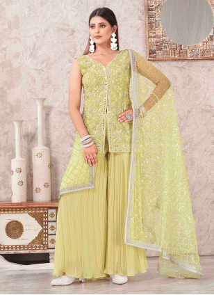Flamboyant Pista green Embroidered work Salwar suit