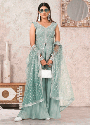 Georgette Embroidered Salwar suit in Turquoise