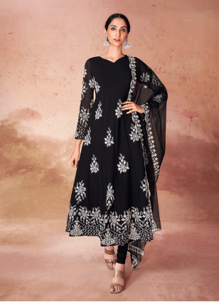Georgette Fancy Work Salwar suit in Black