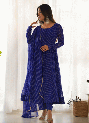 Georgette Printed Anarkali Suit in Blue