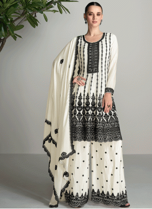 Girlish Black and White Embroidered work Salwar suit