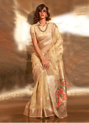 Gold Tissue Woven Contemporary Sari