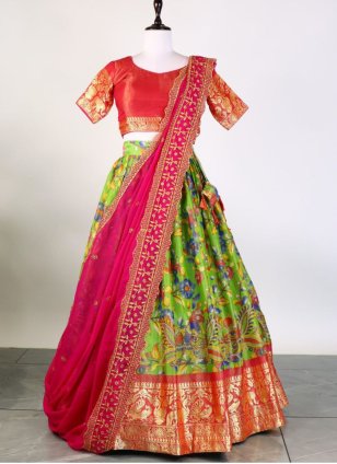 Shubhmangal Wedding Wear Green And Pink Color Heavy Embroidered Silk Lehenga  Choli at Rs 8950.00 in Surat