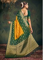 Green and Mustard Pure Georgette Weaving Designer Sari