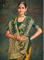 Green and Mustard Pure Georgette Weaving Designer Sari