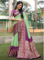 Green and Purple Kanjivaram Silk Weaving Classic Sari