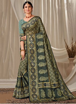 Green Art Silk Embroidered Classic Sari
