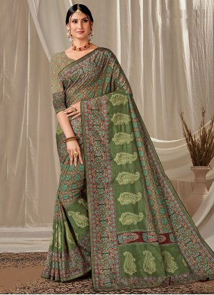 Green Art Silk Embroidered Designer Saree