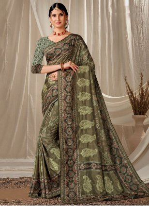 Green Art Silk Embroidered Trendy Saree