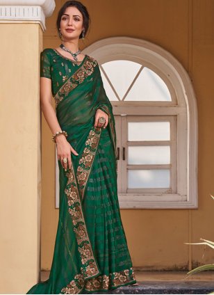 Green Art Silk Embroidered Trendy Sari