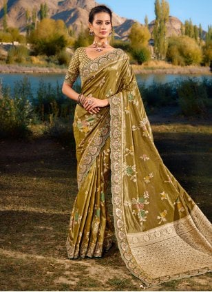 Green Banarasi Silk Embroidered Classic Sari