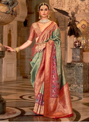 Green Banarasi Silk Meena Trendy Saree