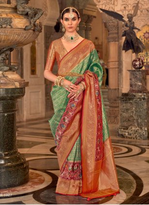 Green Banarasi Silk Meena Trendy Sari