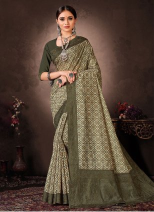 Green Chanderi Digital Print Trendy Sari