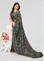 Green Chiffon Printed Classic Sari