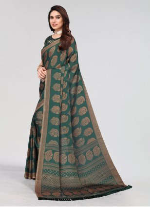 Green Chiffon Printed Classic Sari