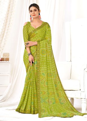 Green Chiffon Woven Classic Sari