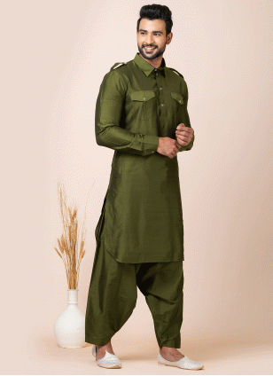 Green color Viscose fabric Pathani Suit