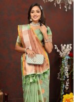 Green Cotton  Weaving Classic Sari