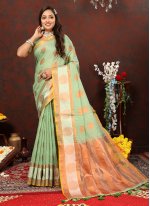 Green Cotton  Weaving Classic Sari