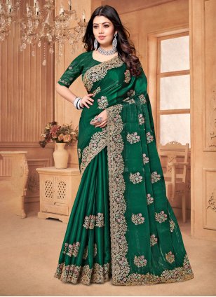 SHAKTIJEN ENTERPRISE Women's Rangoli Patch Saree Stone Work With Blouse  Piece (Bottle Green) : Amazon.in: Fashion