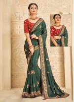 Green Crepe Embroidered Classic Saree