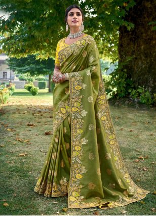Green Fancy Fabric Embroidered Contemporary Sari