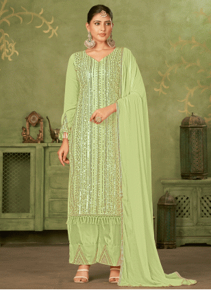 Green Fancy Work Salwar suit