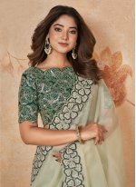 Green Georgette Cord Work Trendy Sari