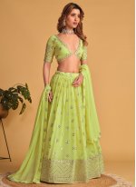 Green Georgette Embroidered A - Line Lehenga