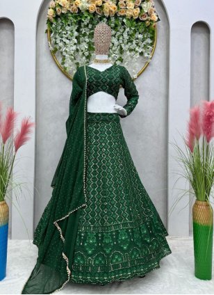 Green Georgette Embroidered Lehenga Choli