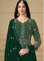 Green Georgette Embroidered Trendy Salwar Kameez