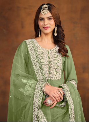 
                            Green Georgette Embroidered Trendy Salwar Suits