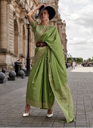 Green Handloom Silk Weaving Trendy Sari