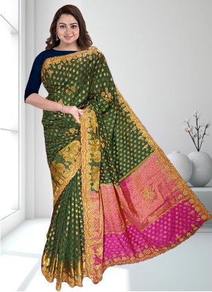 Green Kanjivaram Silk Embroidered Classic Saree