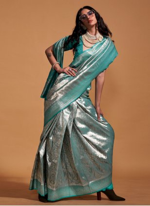 Green Kanjivaram Silk Woven Contemporary Sari