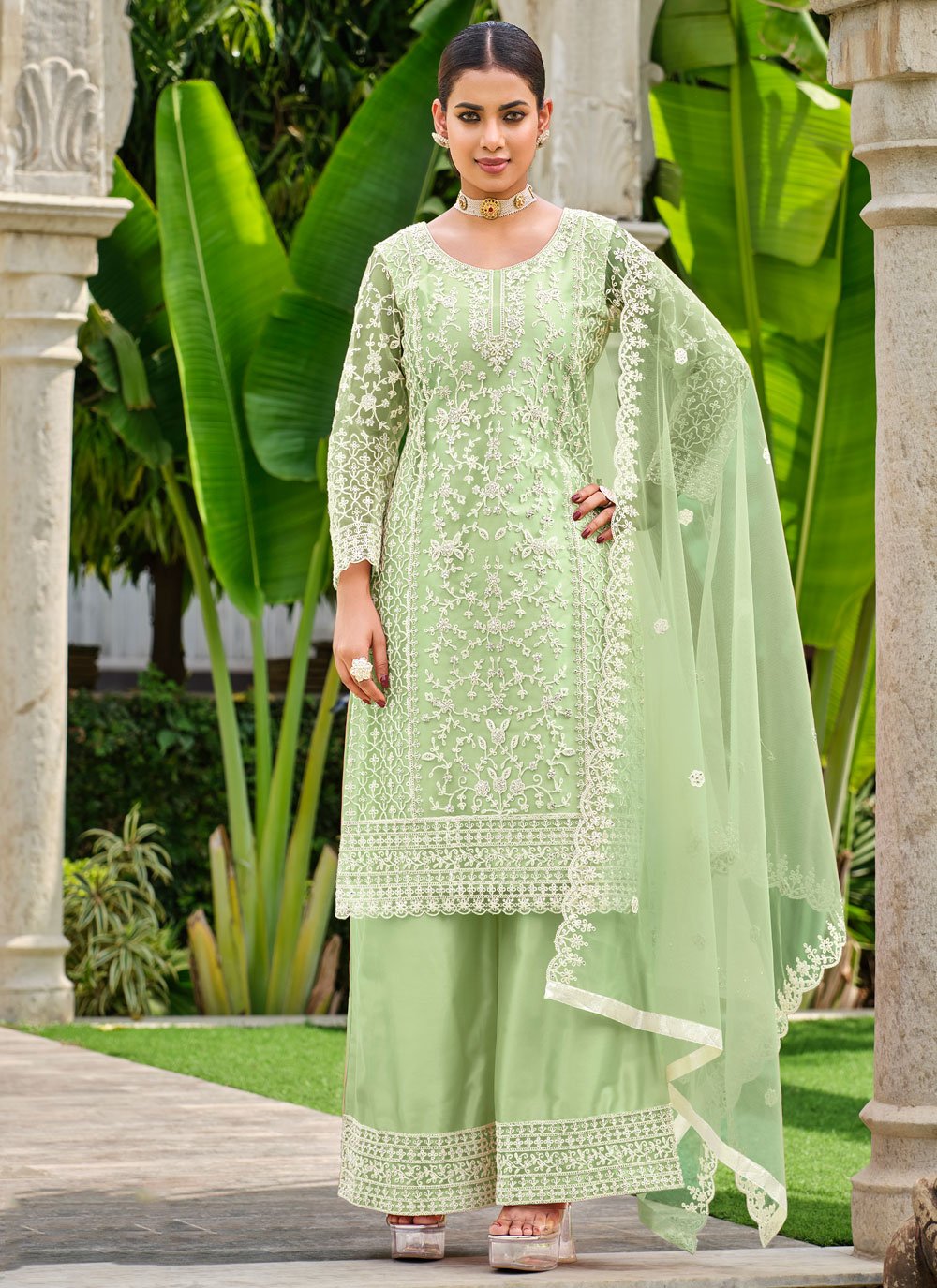 Salwar Suits : Parrot green cotton suit