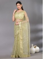 Green Net Embroidered Contemporary Saree
