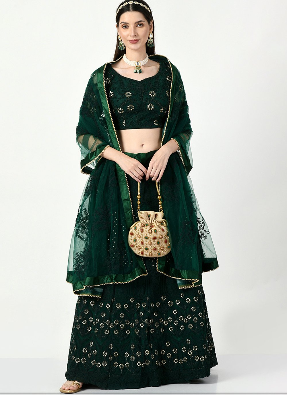 Green Satin Circular Lehenga Choli 148928 | Bridal lehenga red, Green  lehenga, Indian lehenga