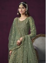 Green Net Embroidered Salwar suit