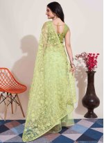 Green Net Embroidered Trendy Sari