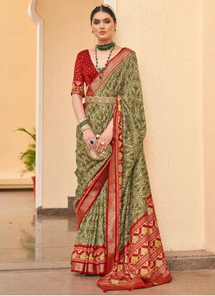 Green Patola Silk Patola Print Trendy Sari