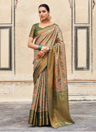 Green Pure Silk Weaving Contemporary Sari