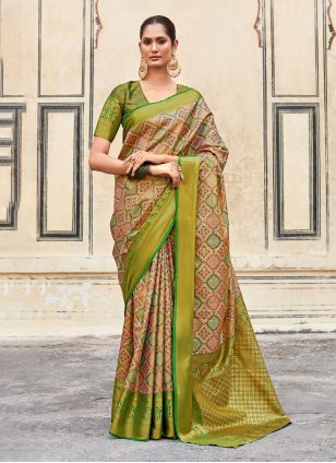 Green Pure Silk Weaving Trendy Sari