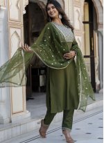 Green Rayon Embroidered Salwar suit